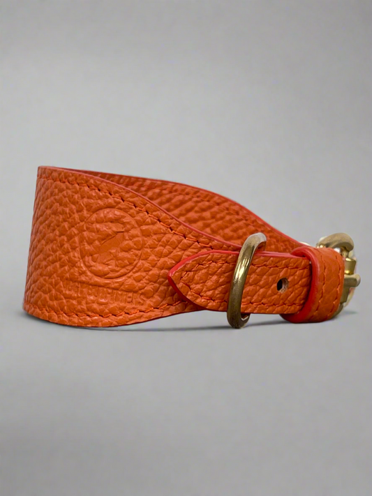 Super soft leather Italian Greyhound collar - Burnt Orange