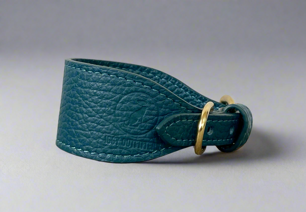 Super soft leather Whippet collar - Mallard Green