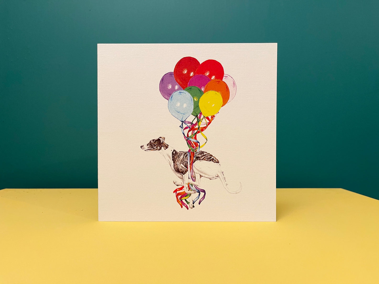 Greyhound birthday/greetings card. Pup, up and away