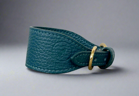 Super soft leather Italian Greyhound collar - Mallard Green