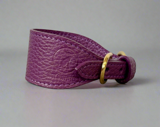 Super soft leather Whippet collar -  Eggplant Purple