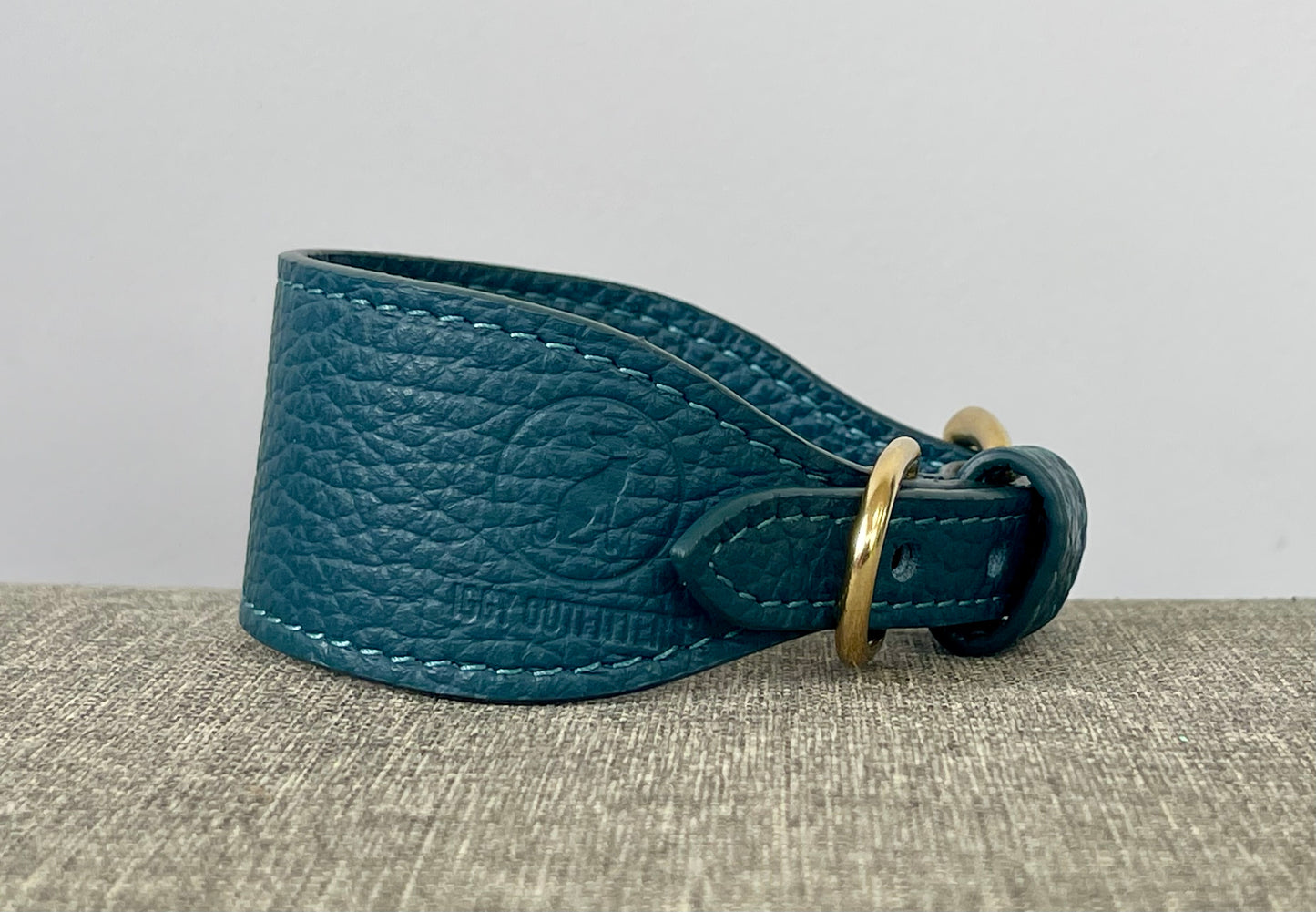 Super soft leather Italian Greyhound collar - Mallard Green