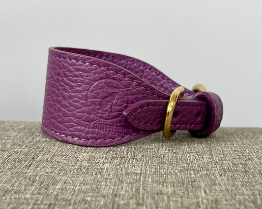 Super soft leather Whippet collar -  Eggplant Purple