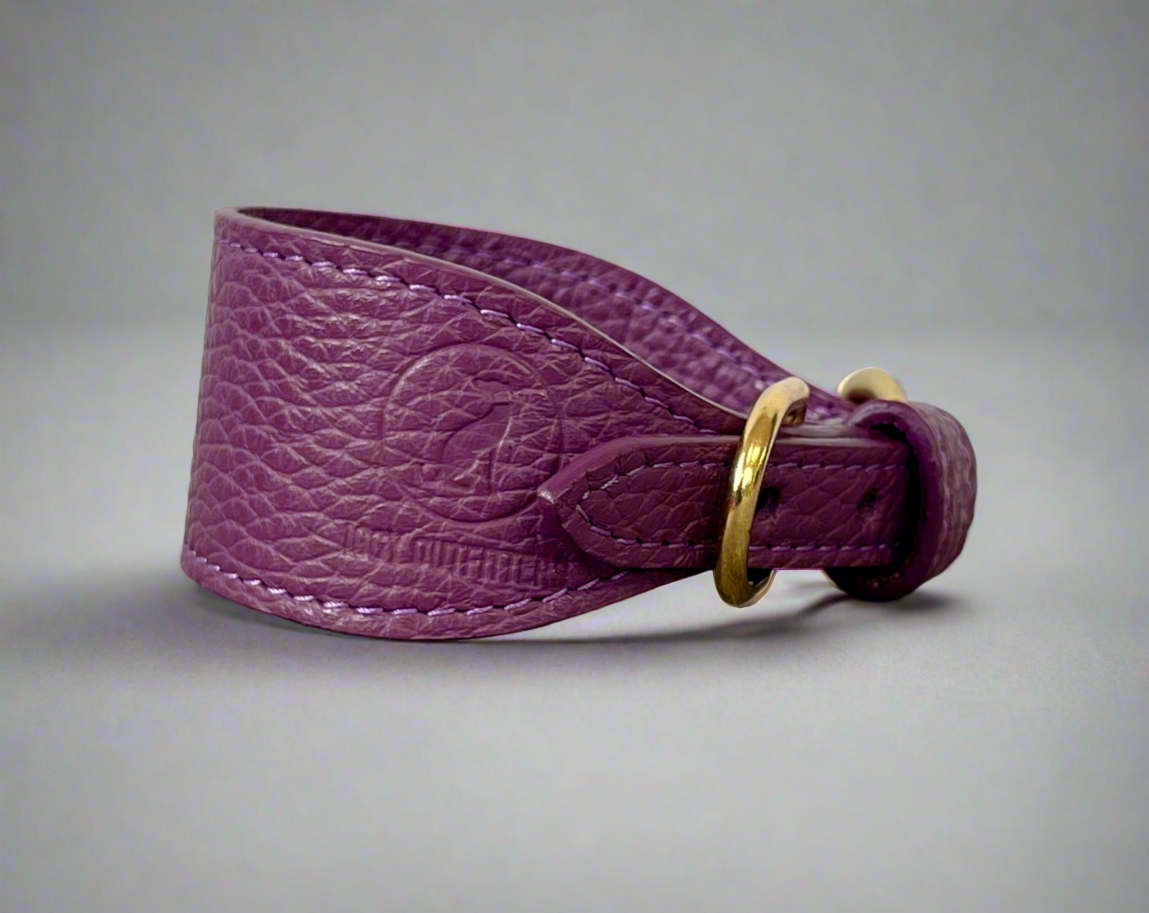 Super soft leather Italian Greyhound collar - Egg Plant Purple