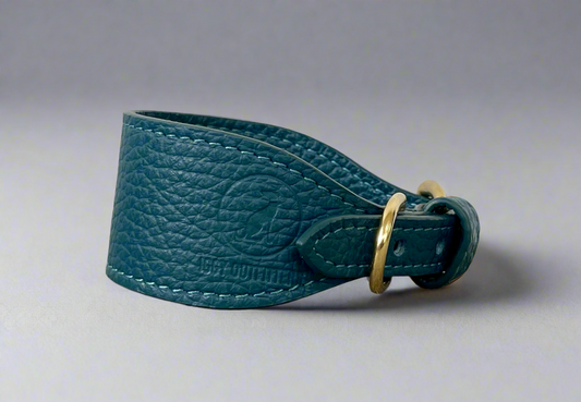 Super soft leather Whippet collar -  Mallard Green